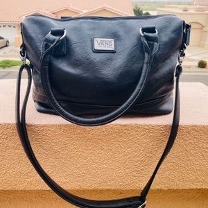 Black faux leather Vans purse